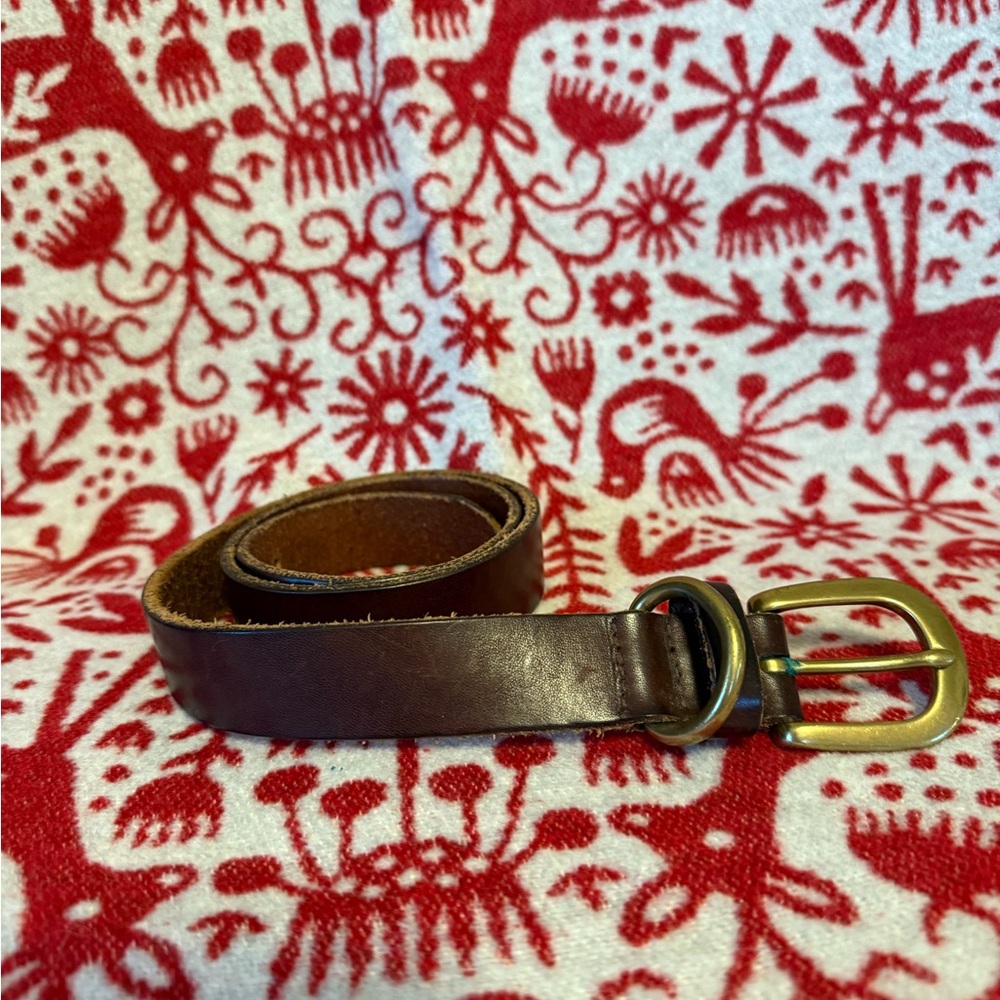 Vintage Brown Leather Belt with brass buckle and loop